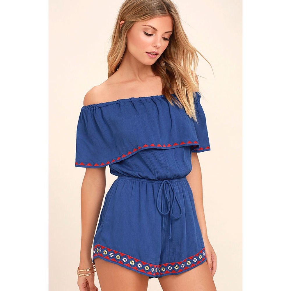 Lulus embroidered blue romper